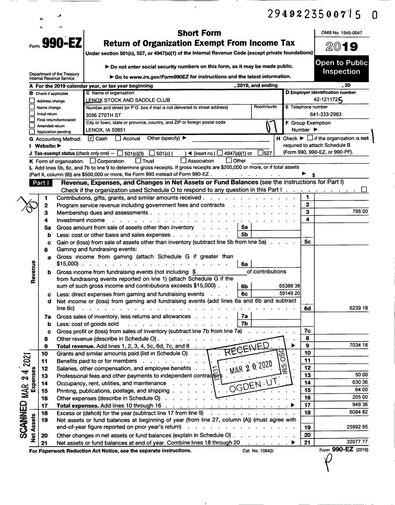 Image of first page of 2019 Form 990EO for Lenox Stock and Saddle Club