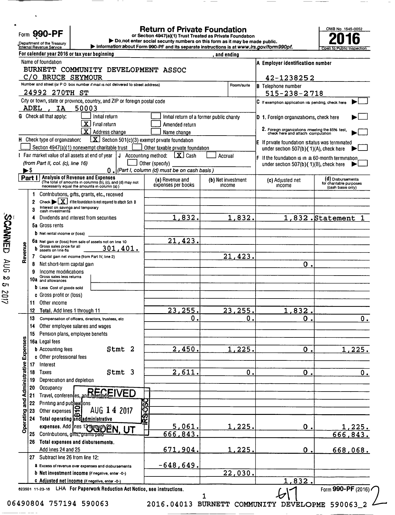 Image of first page of 2016 Form 990PF for Burnett Community Development Association