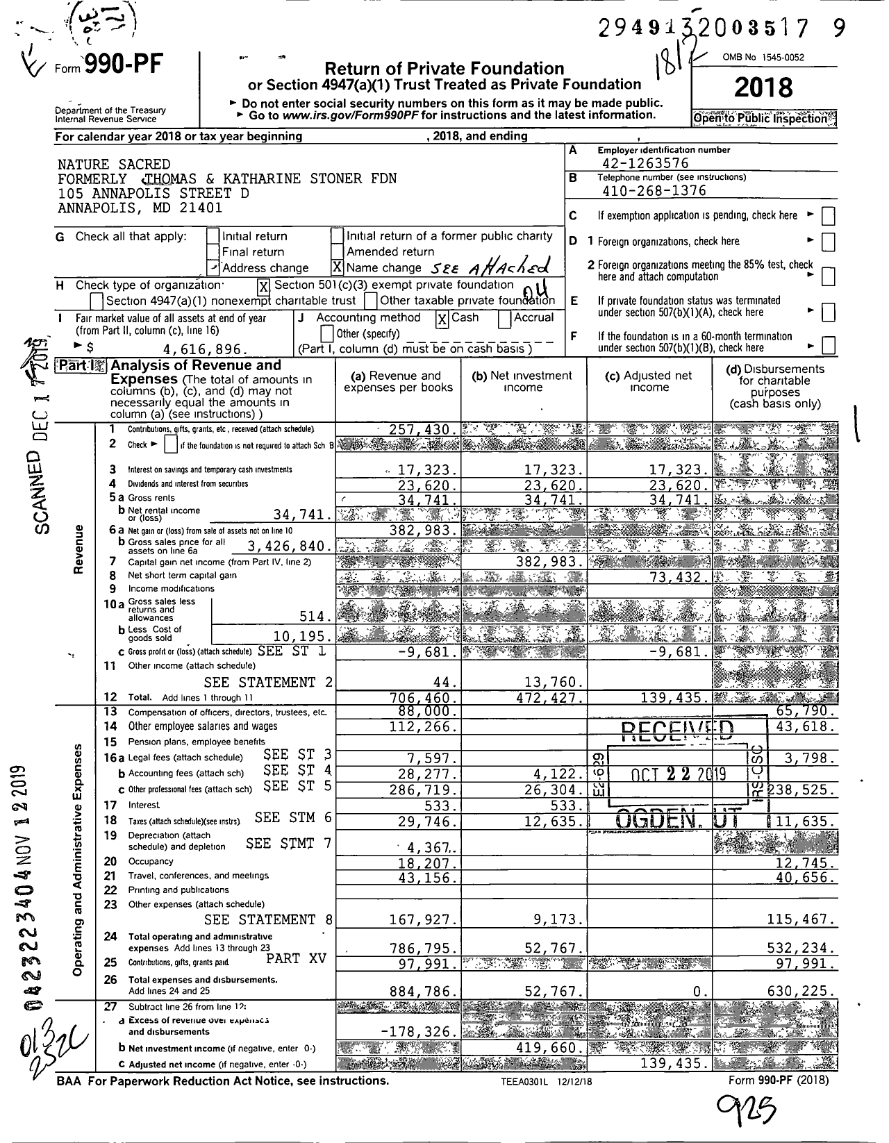 Image of first page of 2018 Form 990PF for Nature Sacred