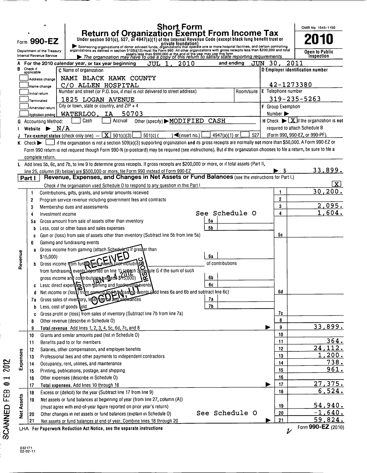 Image of first page of 2010 Form 990EZ for Nami Black Hawk County