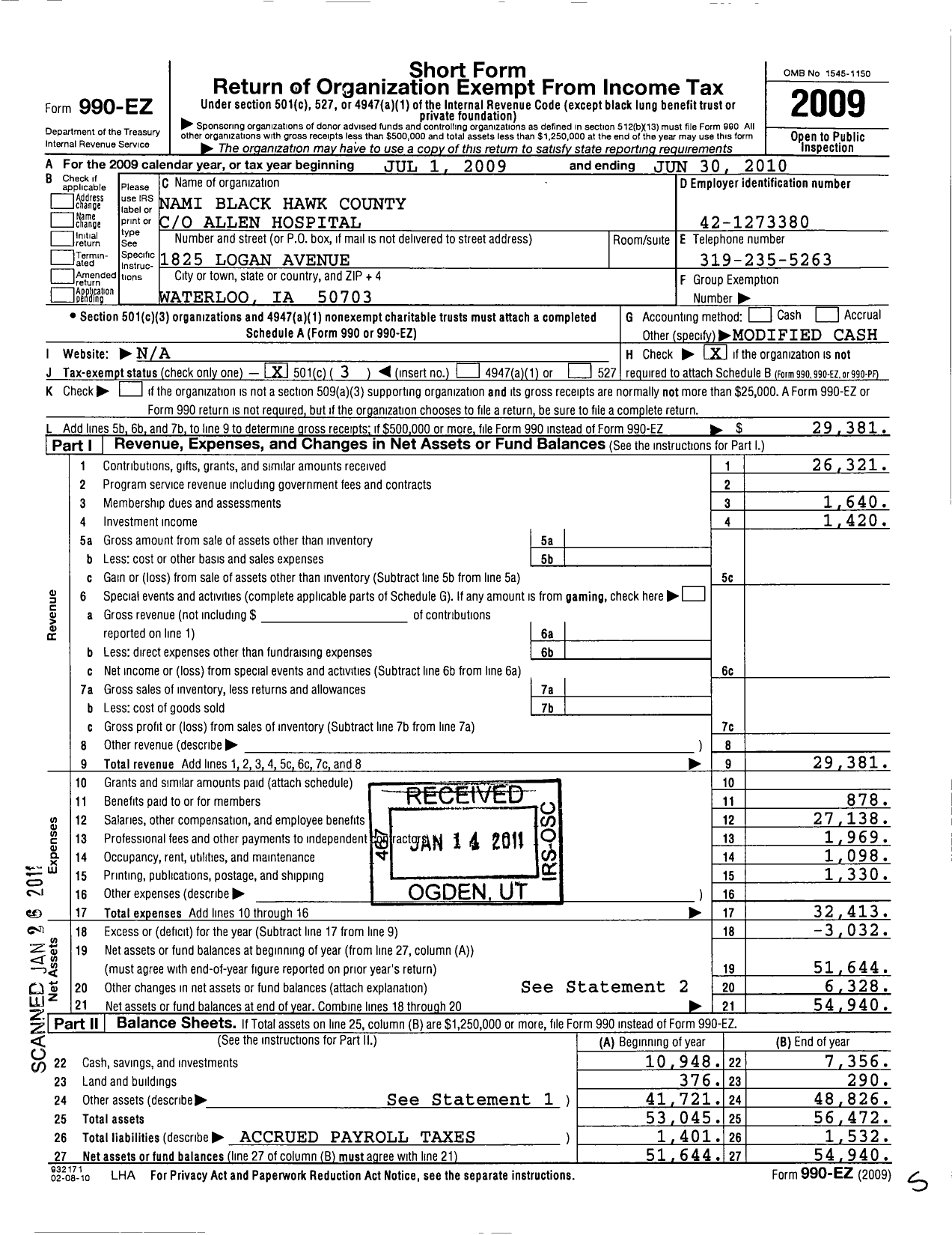Image of first page of 2009 Form 990EZ for Nami Black Hawk County