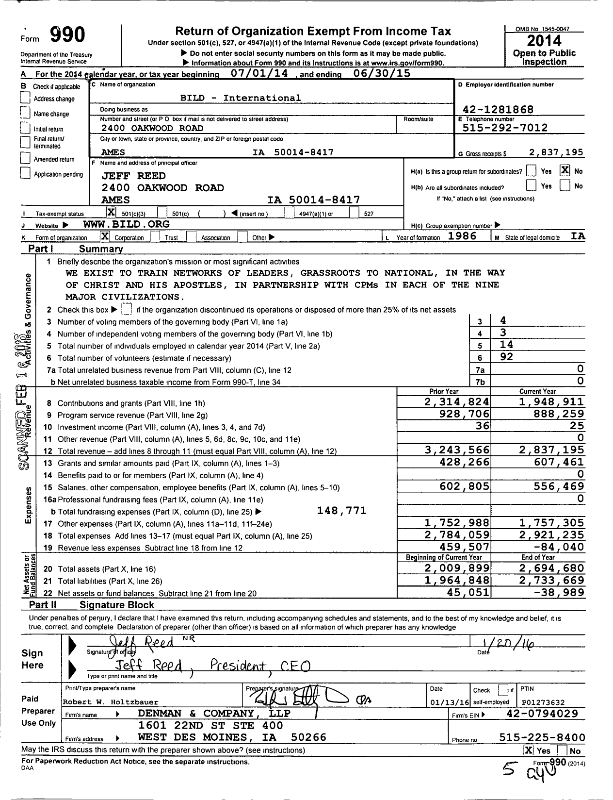 Image of first page of 2014 Form 990 for Bild - International