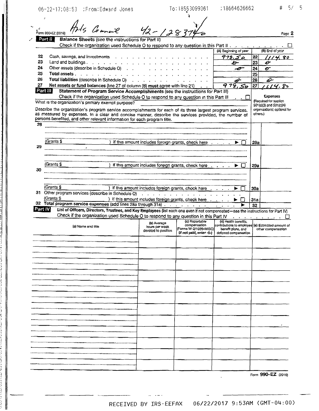 Image of first page of 2016 Form 990ER for Palo Alto Arts Council