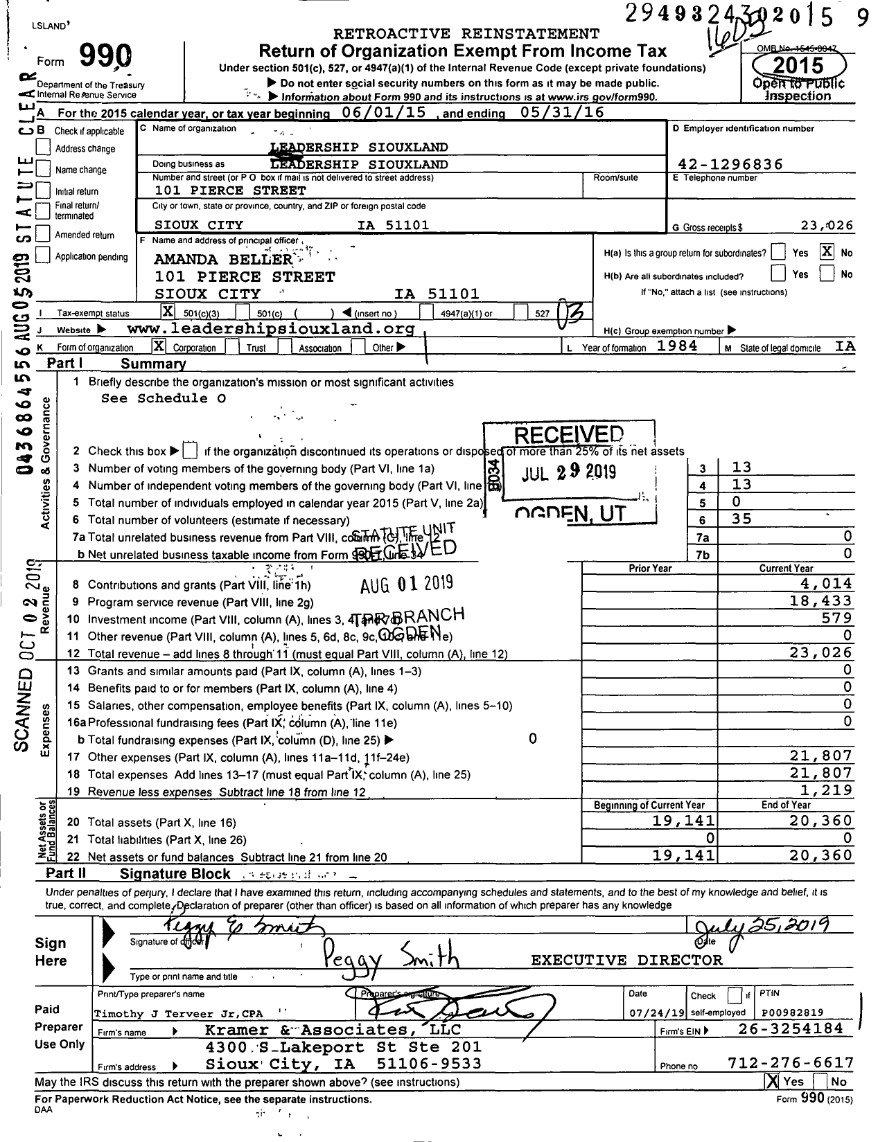 Image of first page of 2015 Form 990 for Leadership Sioux City