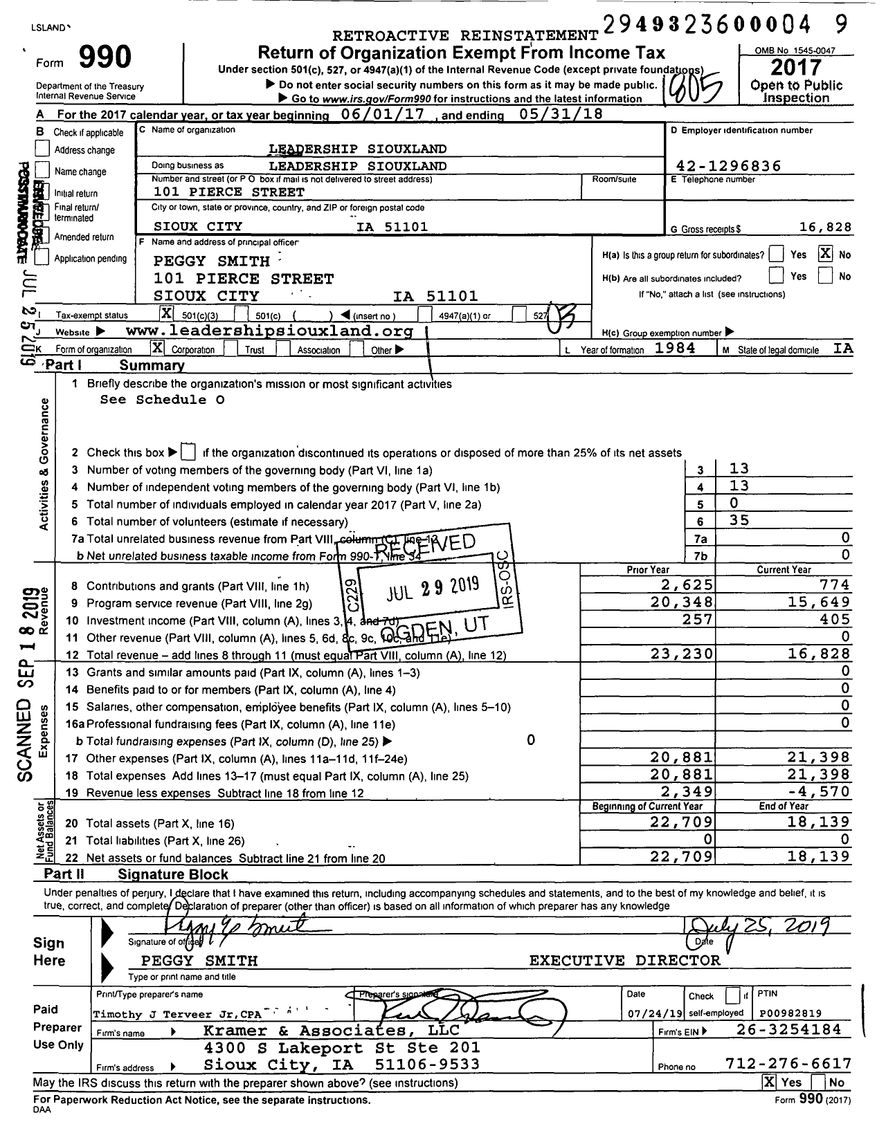 Image of first page of 2017 Form 990 for Leadership Sioux City