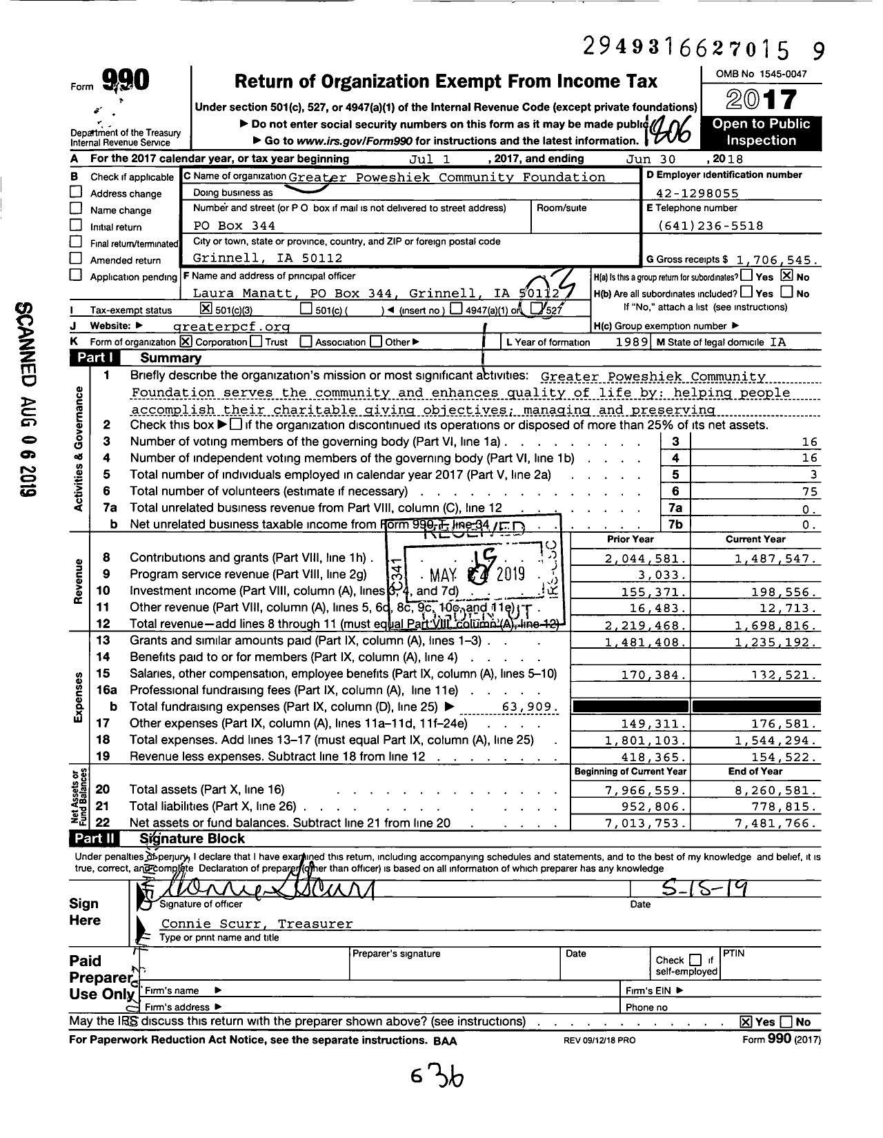 Image of first page of 2017 Form 990 for Greater Poweshiek Community Foundation