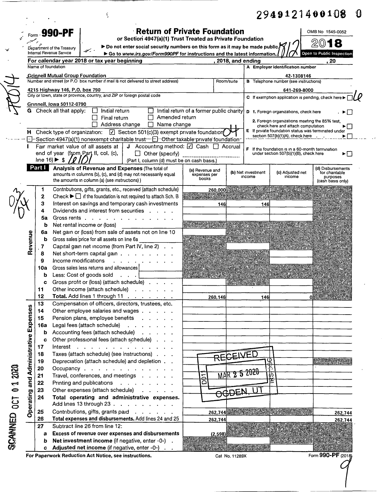 Image of first page of 2018 Form 990PR for Grinnell Mutual Group Foundation