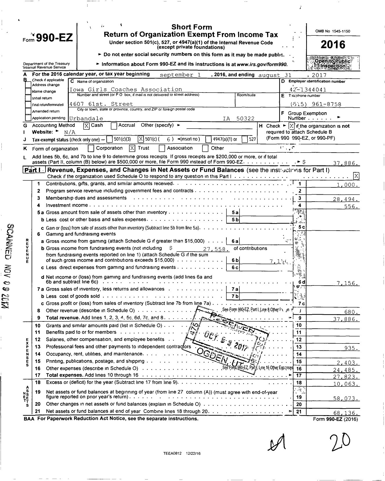 Image of first page of 2016 Form 990EO for Iowa Girls Coaches Association