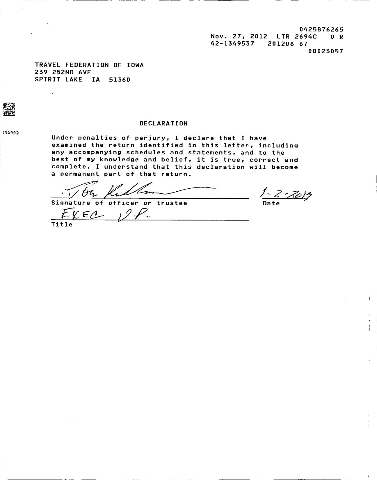 Image of first page of 2011 Form 990OR for Travel Federation of Iowa