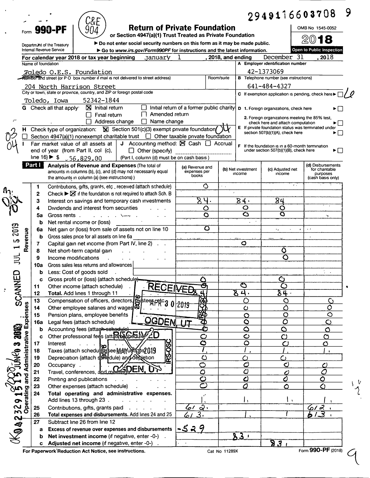 Image of first page of 2018 Form 990PF for Toledo Oes Foundation