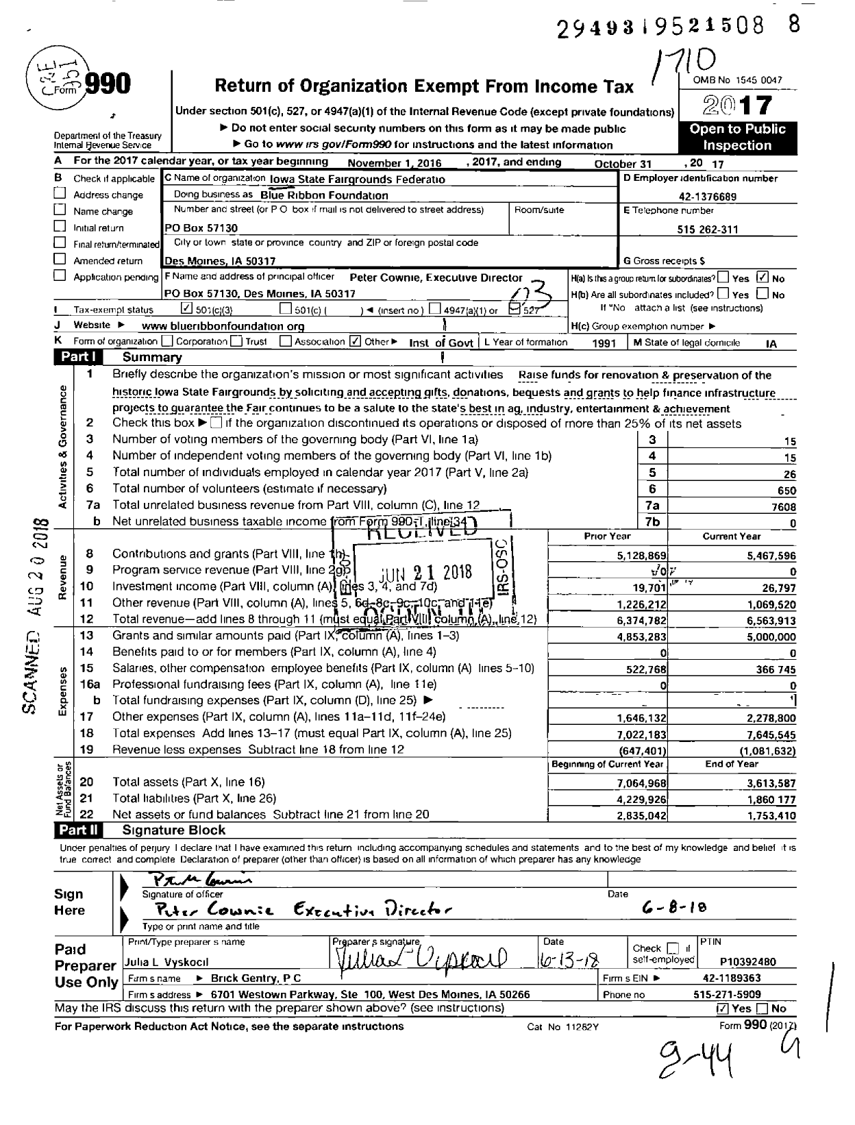 Image of first page of 2016 Form 990 for Iowa State Fair Foundation