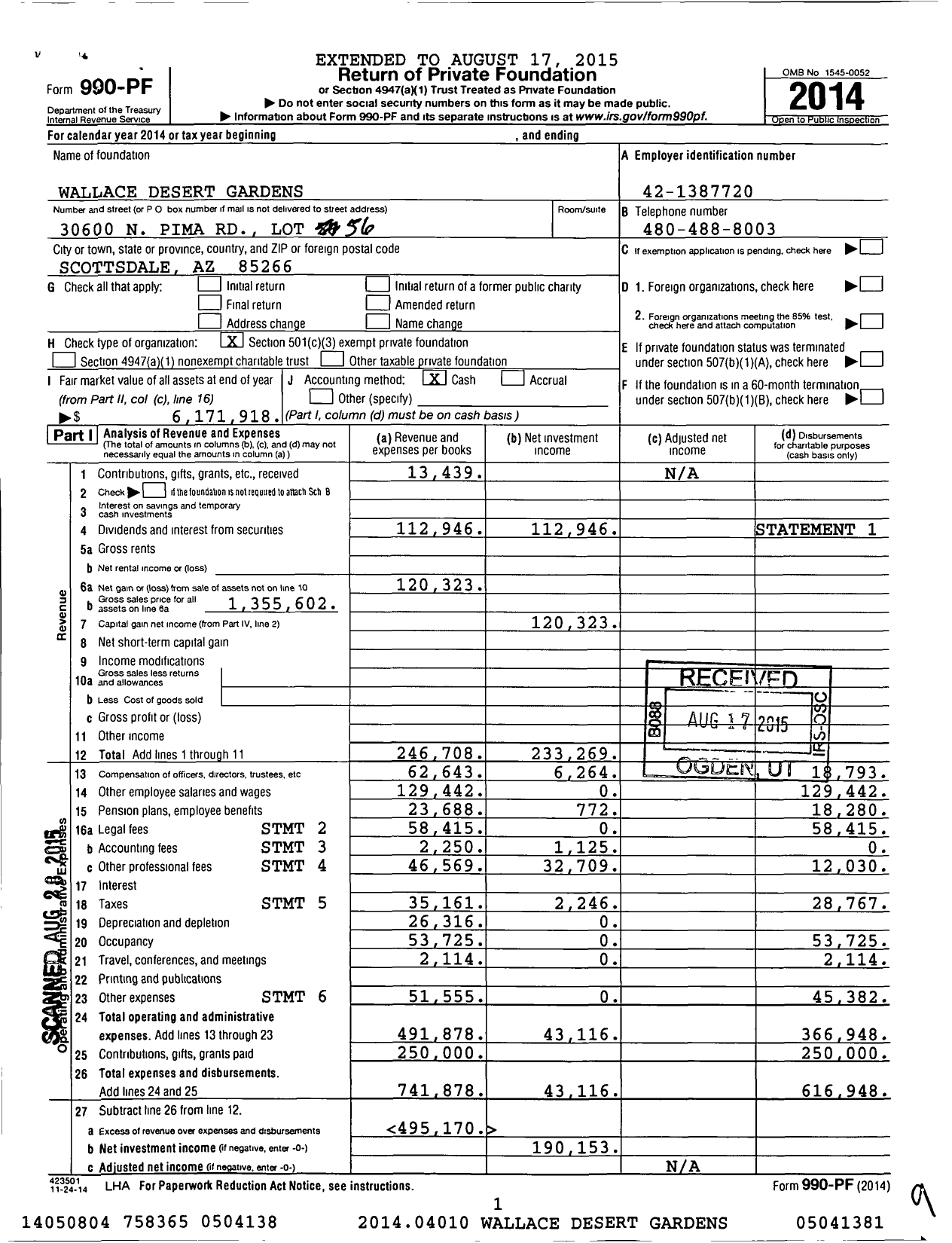 Image of first page of 2014 Form 990PF for Wallace Desert Gardens