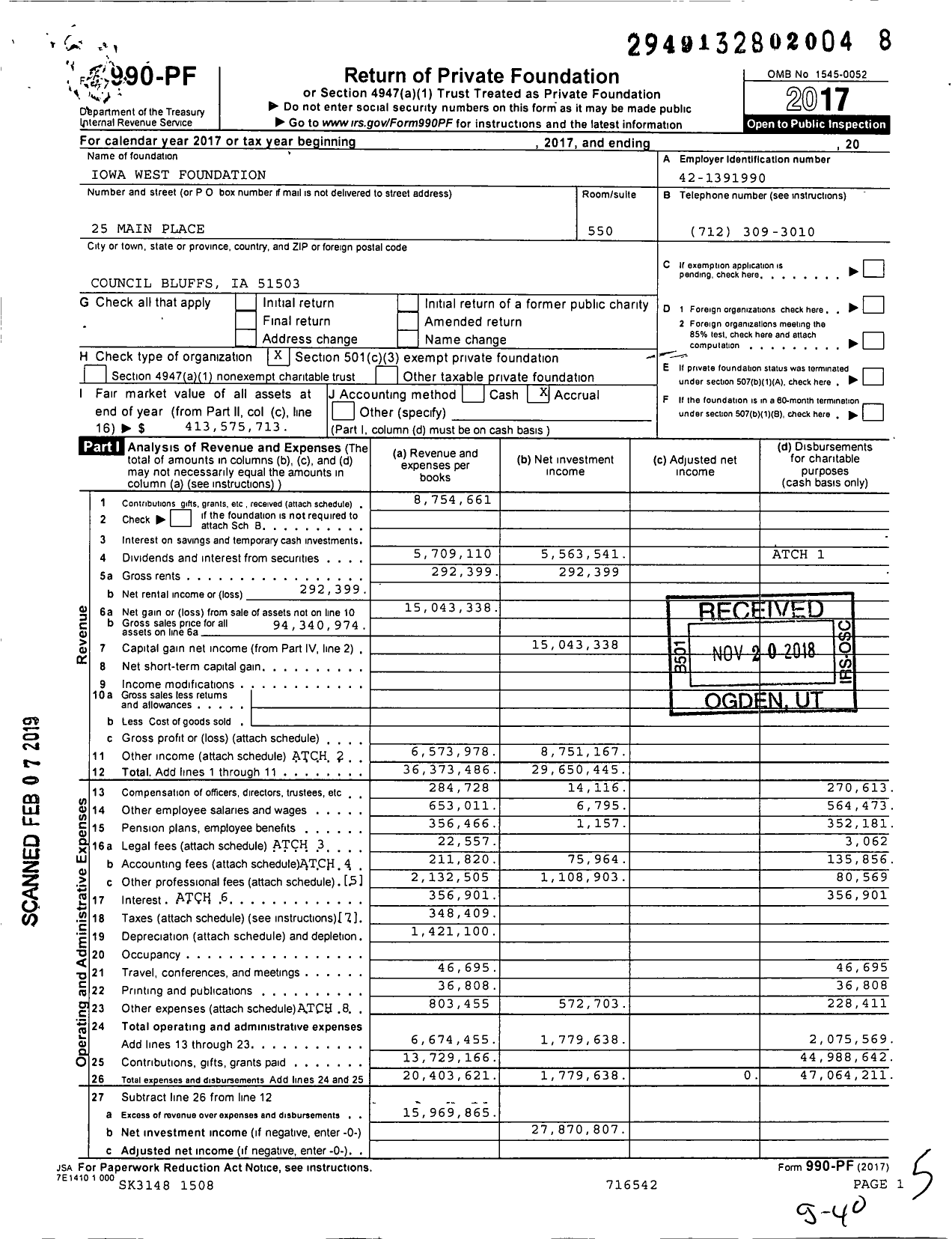 Image of first page of 2017 Form 990PF for Iowa West Foundation