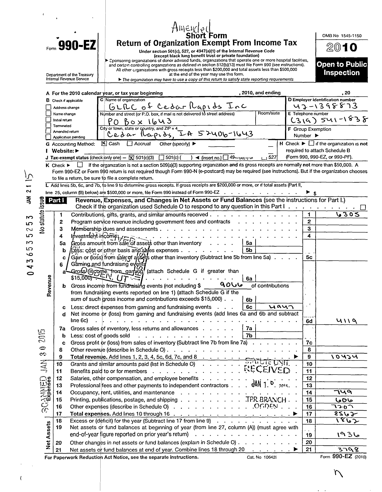 Image of first page of 2010 Form 990EZ for CR Pride