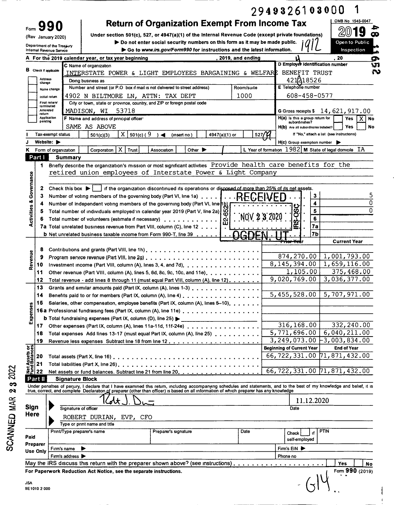 Image of first page of 2019 Form 990O for Interstate Power and Light Non-Bargaining Employees Health