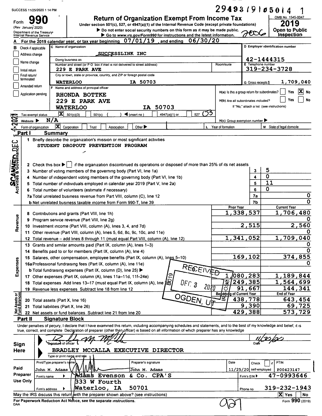 Image of first page of 2019 Form 990 for Successlink