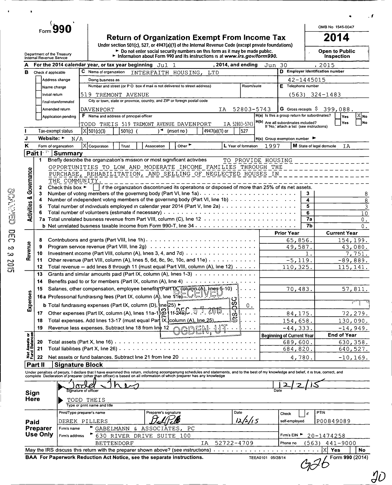 Image of first page of 2014 Form 990 for Interfaith Housing