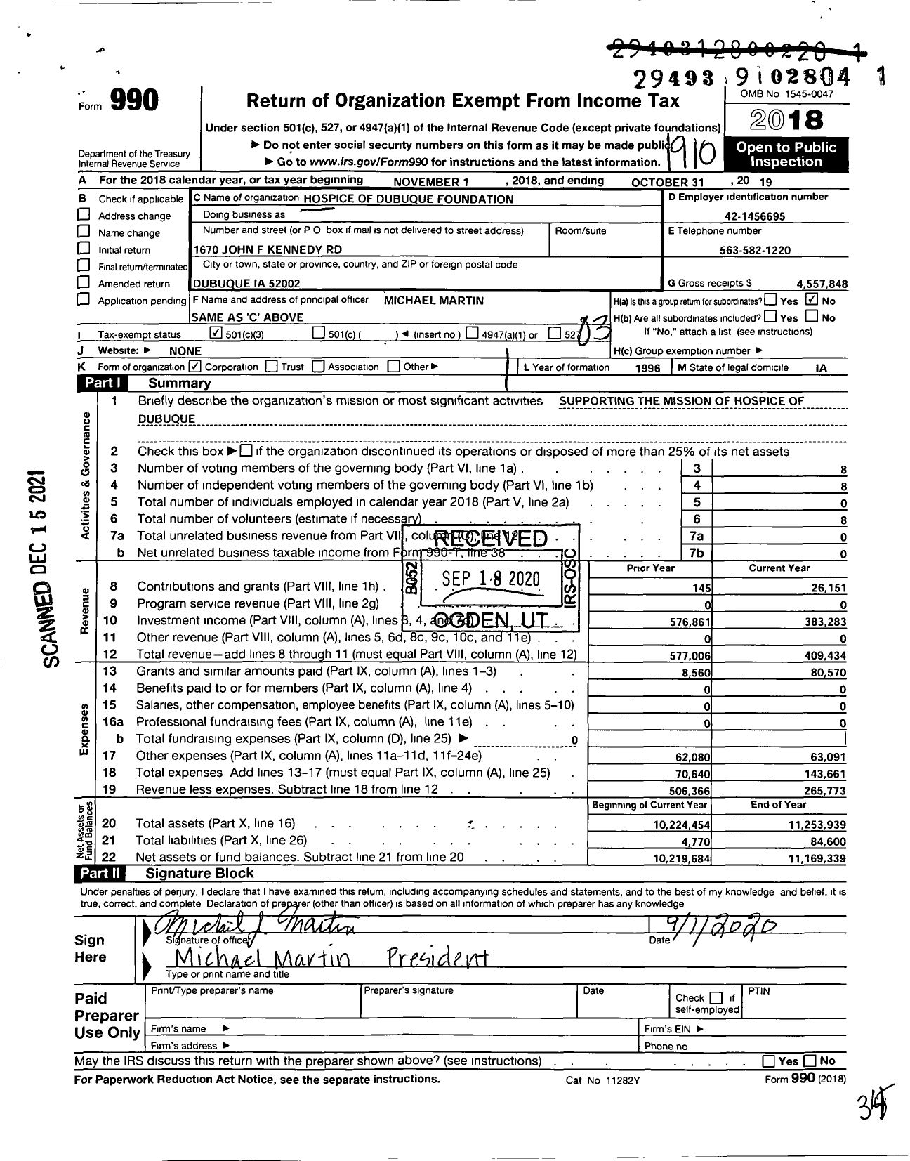 Image of first page of 2018 Form 990 for Hospice of Dubuque Foundation