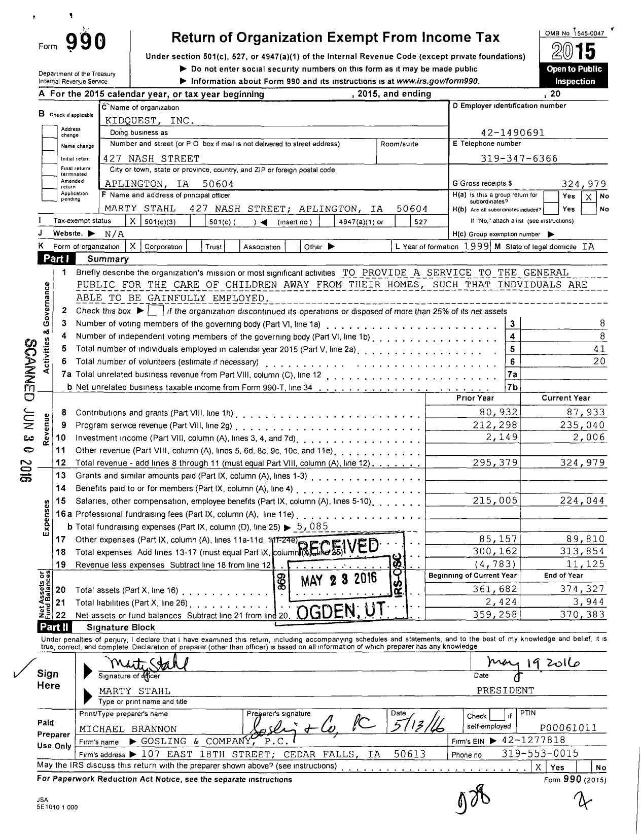 Image of first page of 2015 Form 990 for Kidquest