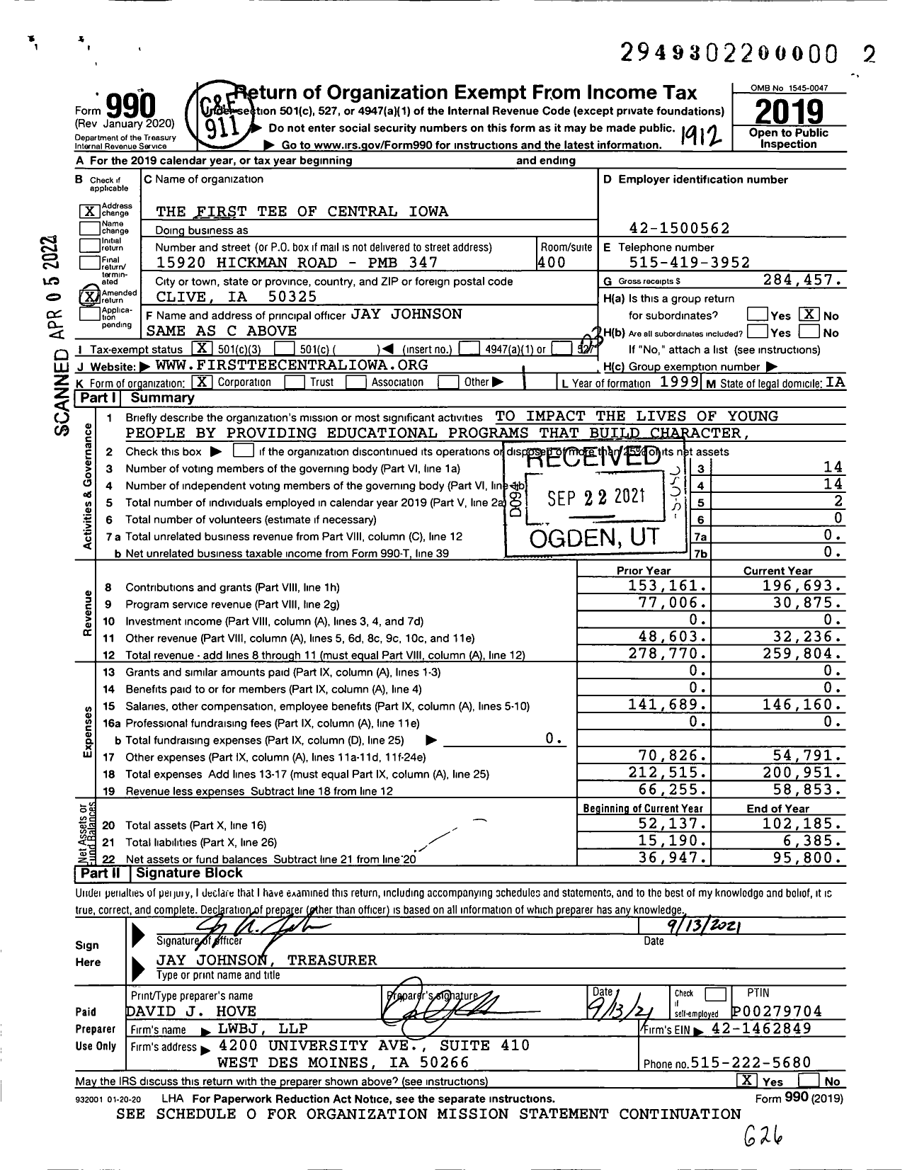 Image of first page of 2019 Form 990 for Beyond the Fairways Foundation