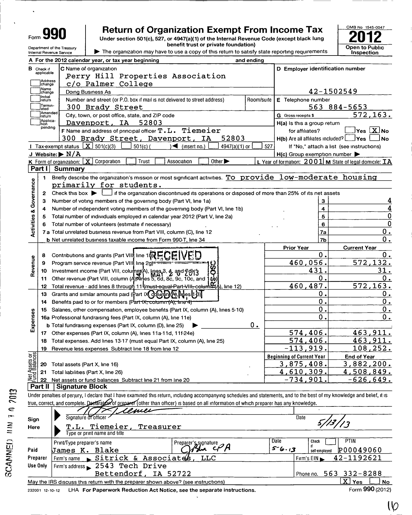 Image of first page of 2012 Form 990 for Perry Hill Properties Association