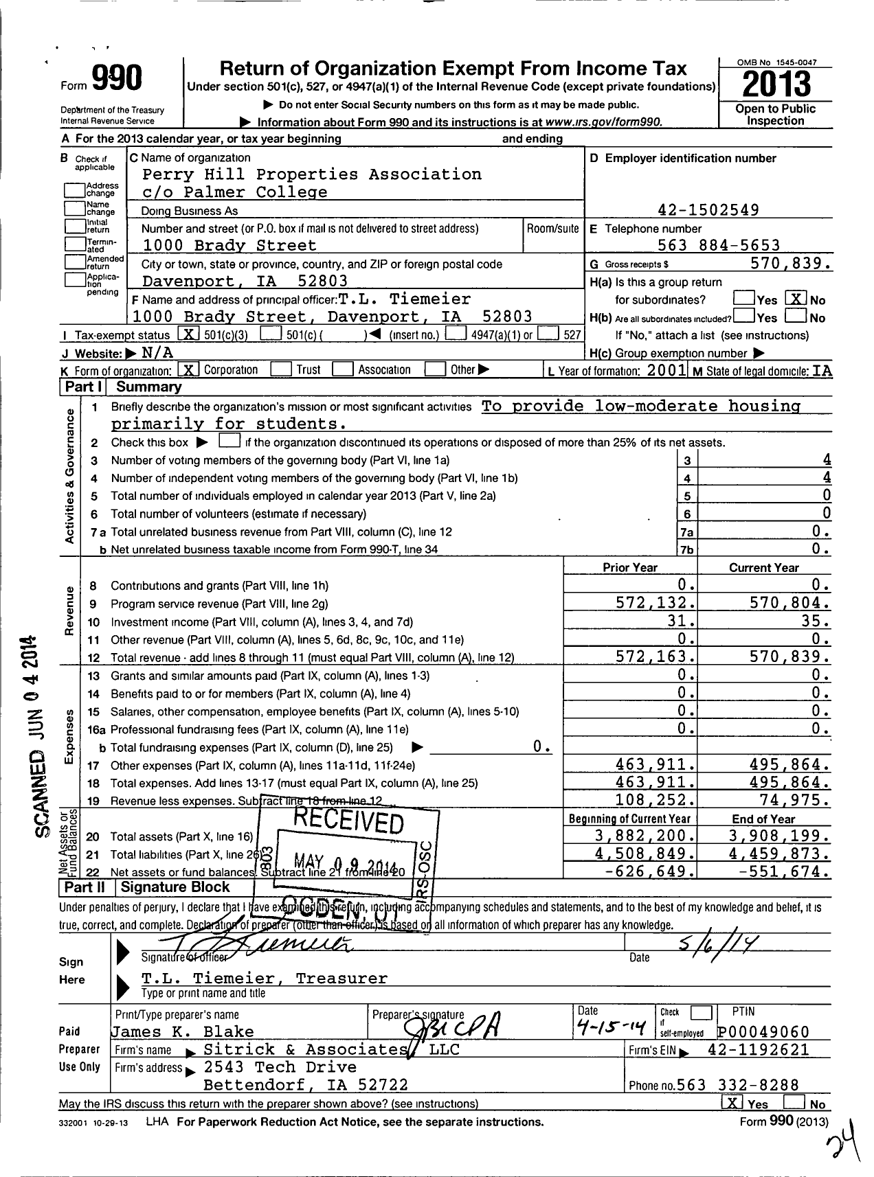 Image of first page of 2013 Form 990 for Perry Hill Properties Association