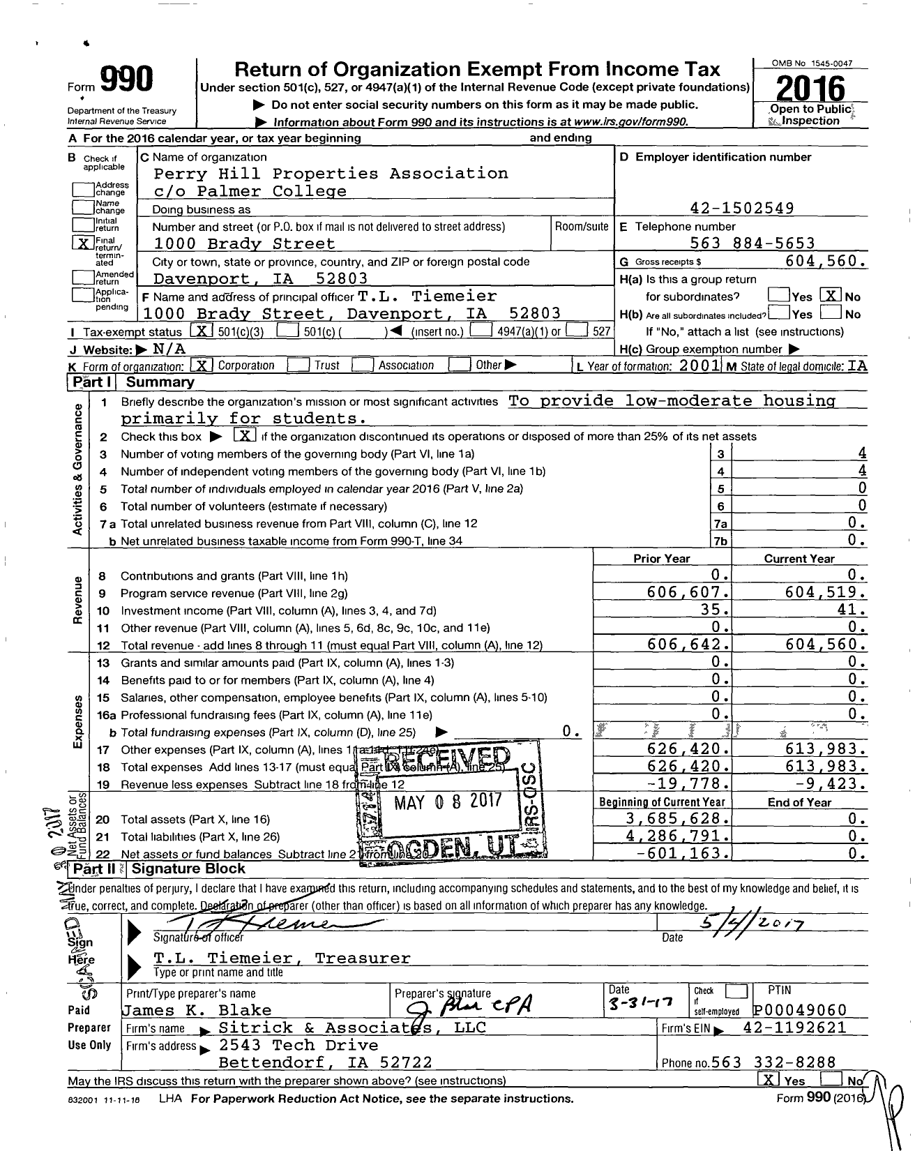 Image of first page of 2016 Form 990 for Perry Hill Properties Association