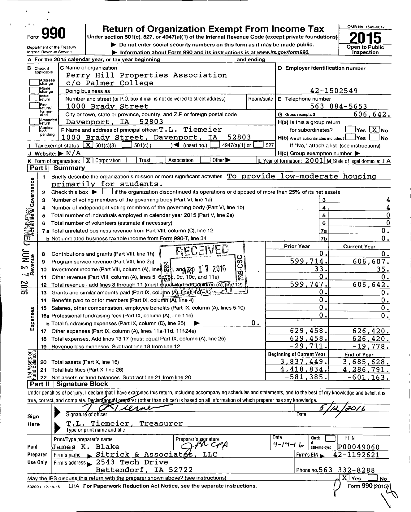 Image of first page of 2015 Form 990 for Perry Hill Properties Association