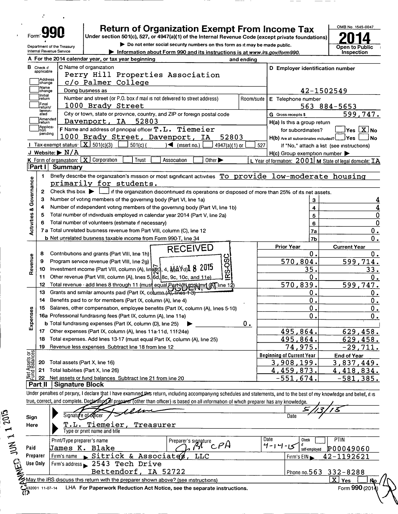 Image of first page of 2014 Form 990 for Perry Hill Properties Association