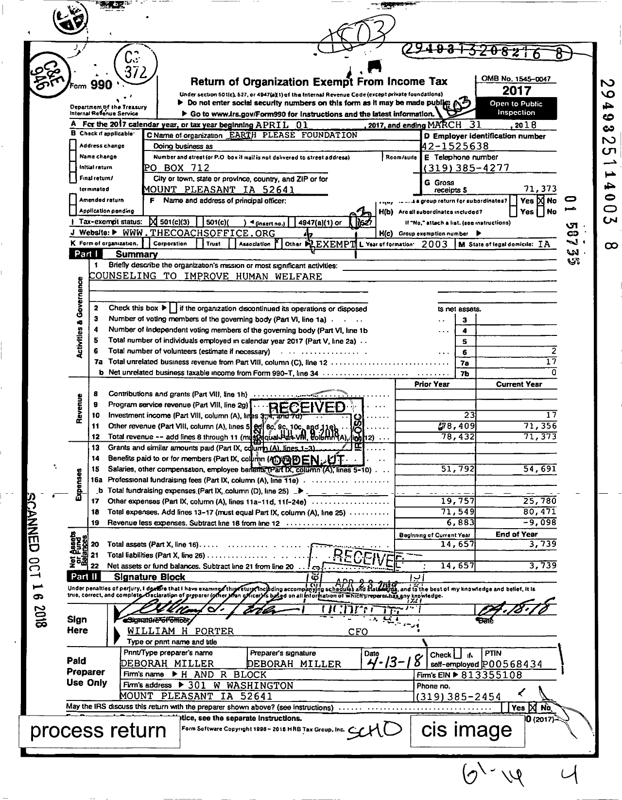 Image of first page of 2017 Form 990 for Alternatives Family Counseling