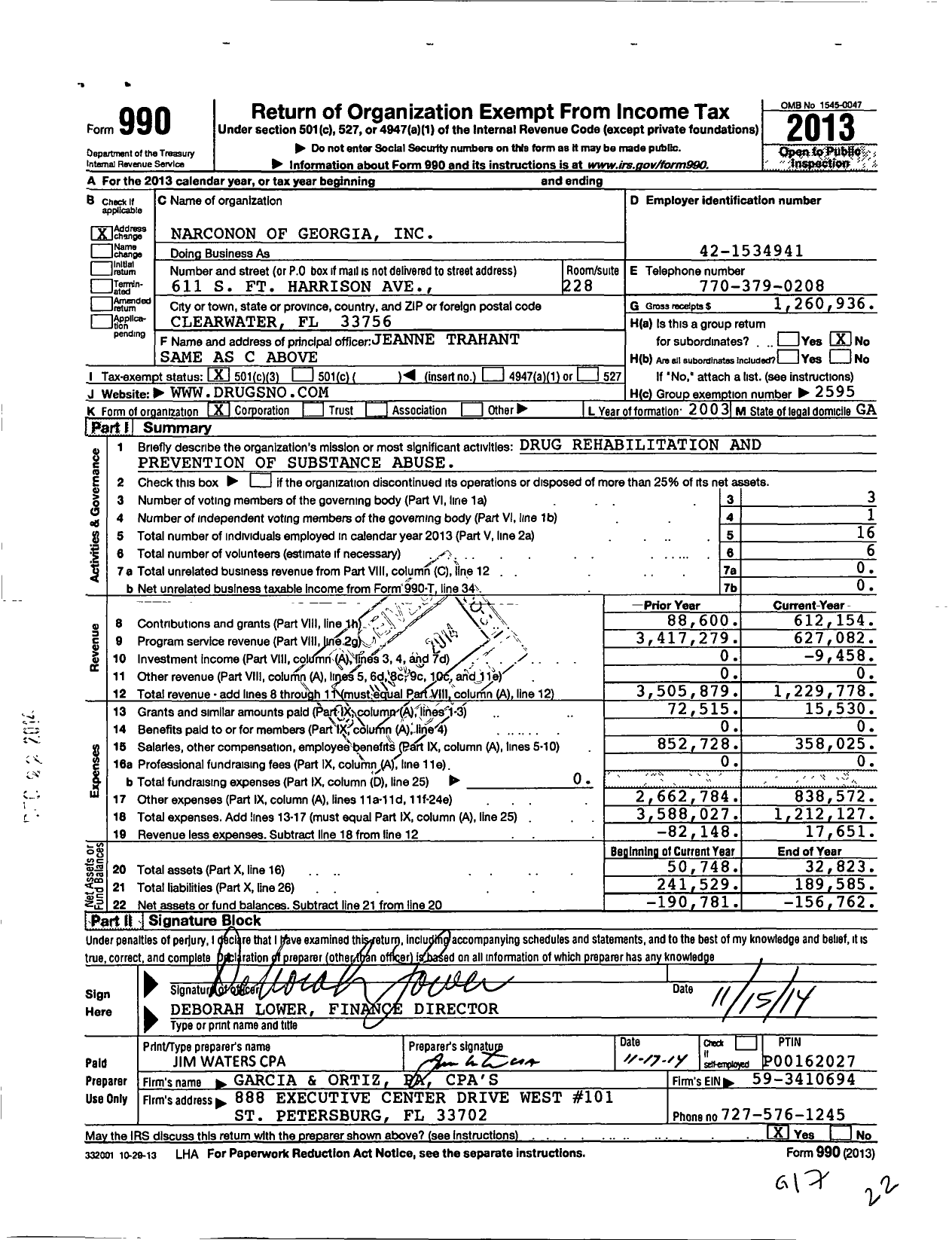 Image of first page of 2013 Form 990 for Narconon International / Narconon of Georgia