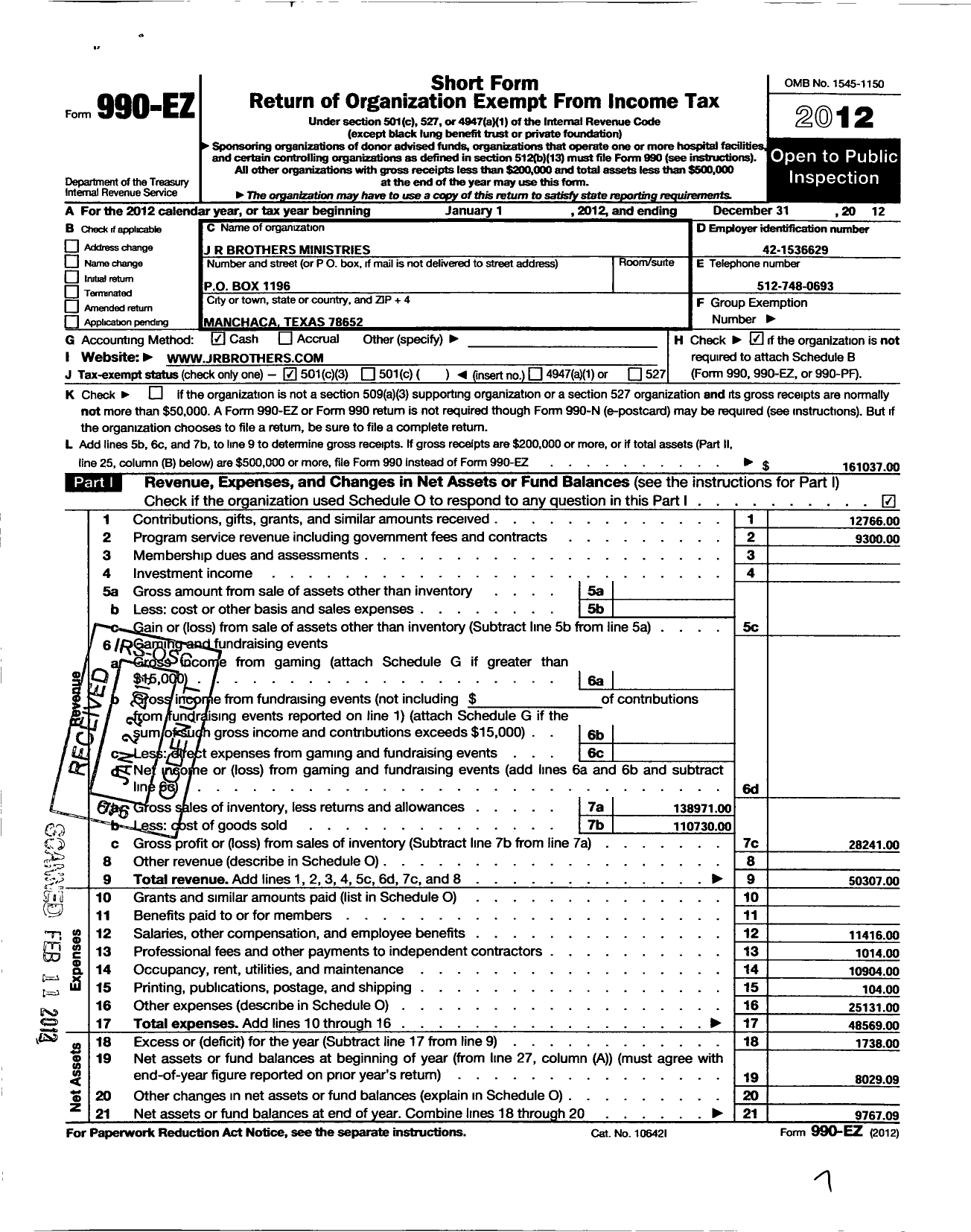 Image of first page of 2012 Form 990EZ for Azure Ministries