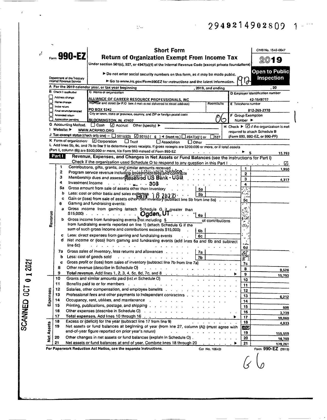 Image of first page of 2019 Form 990EO for Alliance of Career Resource Professionals