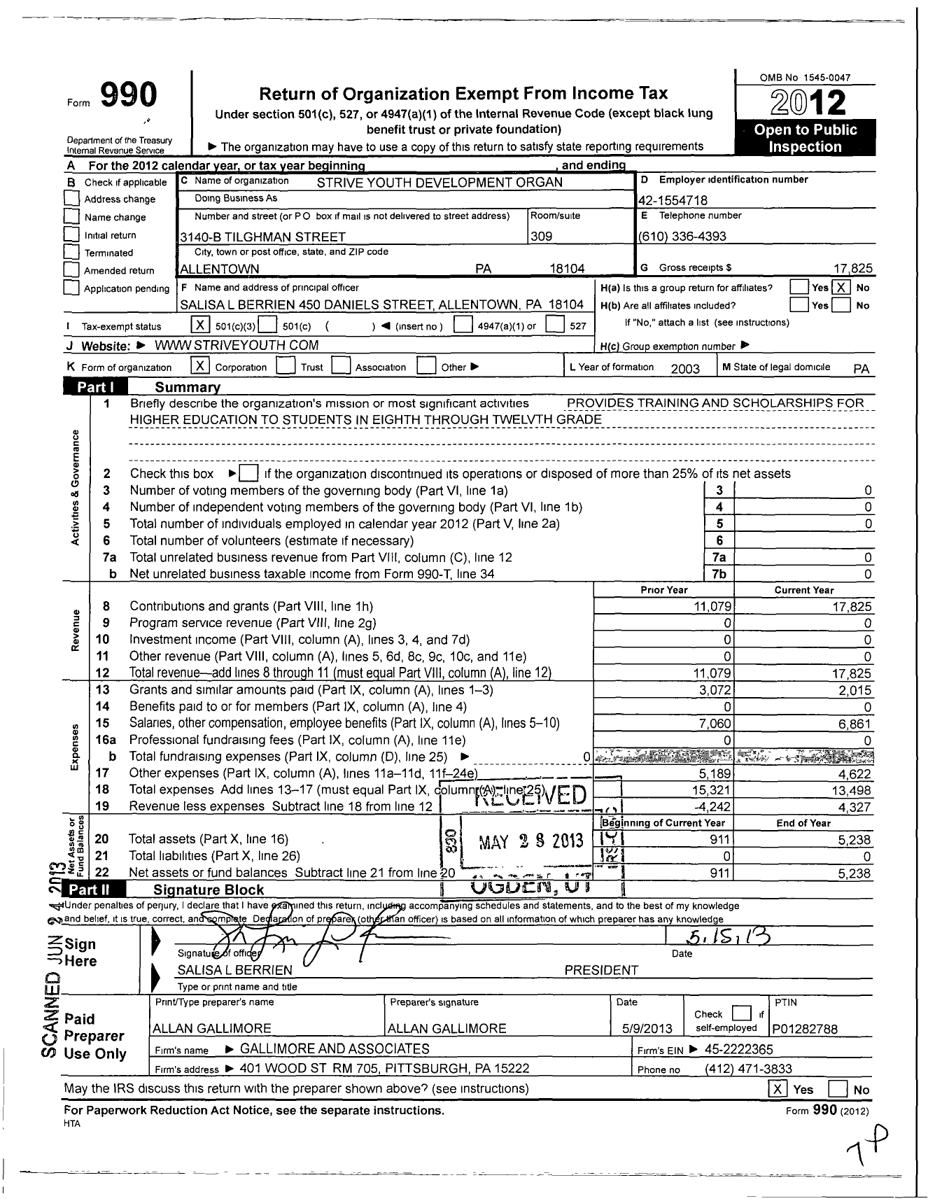 Image of first page of 2012 Form 990 for Strive