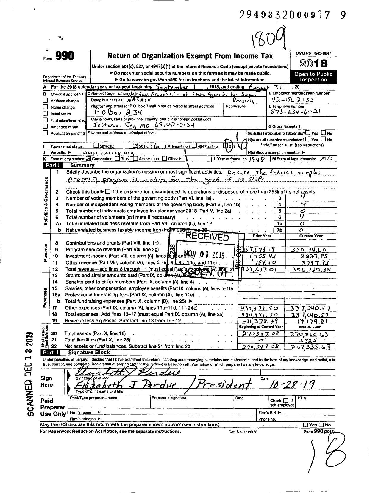 Image of first page of 2017 Form 990O for National Association of State Agencies for Surplus Property (NASASP)