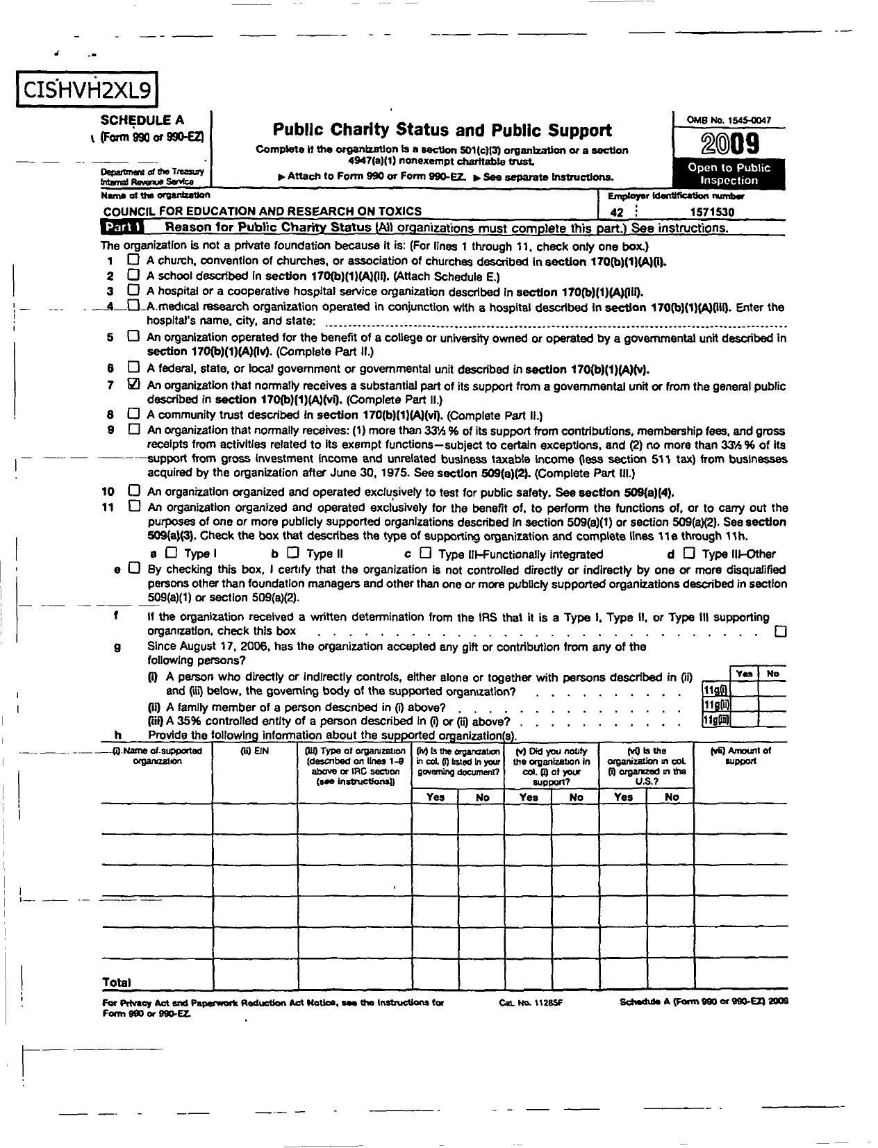 Image of first page of 2009 Form 990ER for Council for Education and Research on Toxics