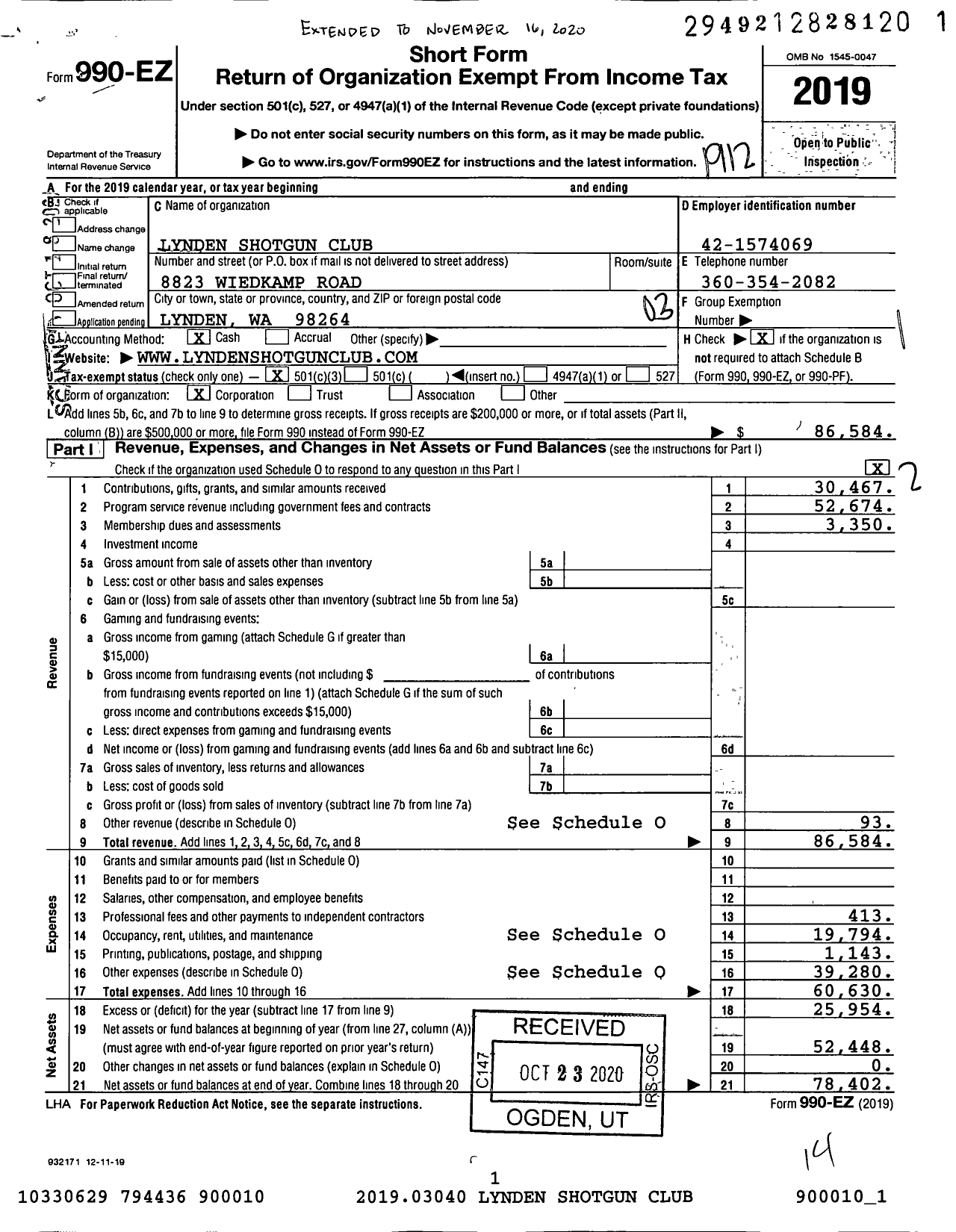 Image of first page of 2019 Form 990EZ for Lynden Shotgun Club