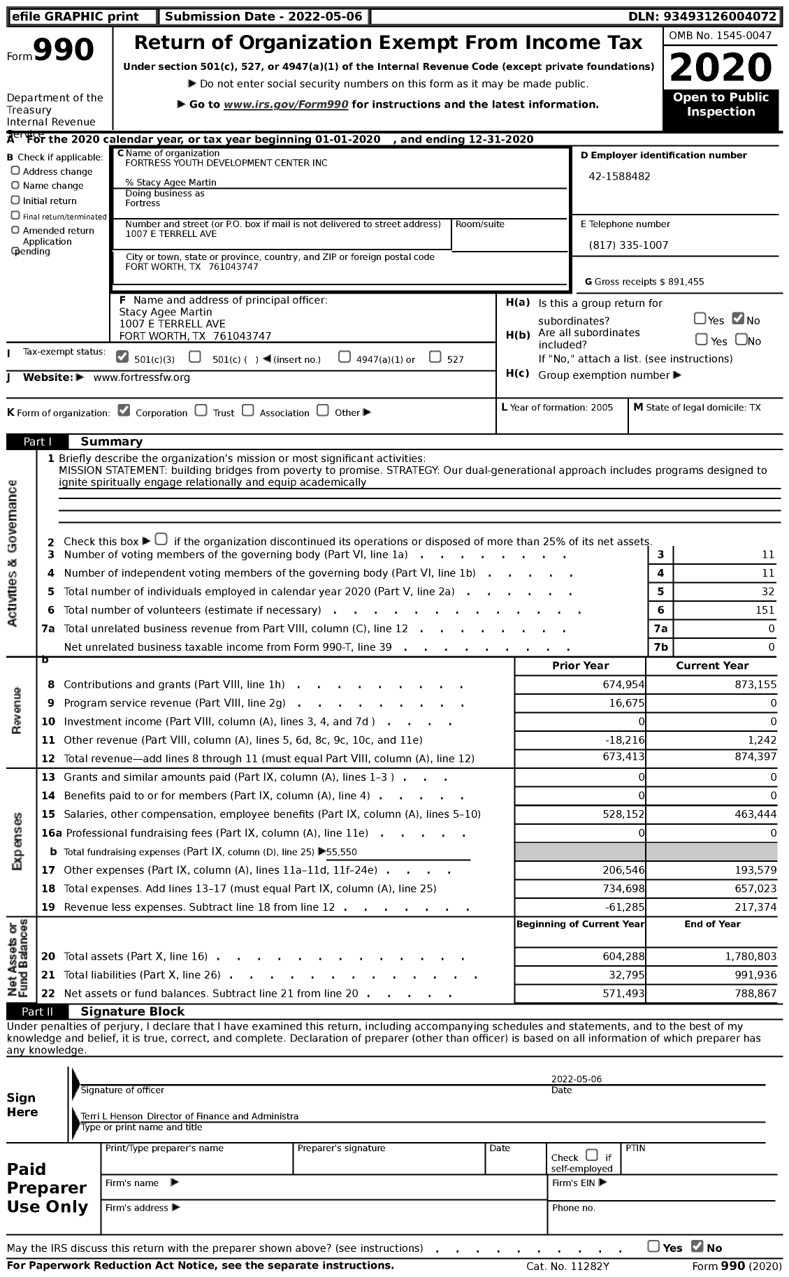 Image of first page of 2020 Form 990 for Fortress