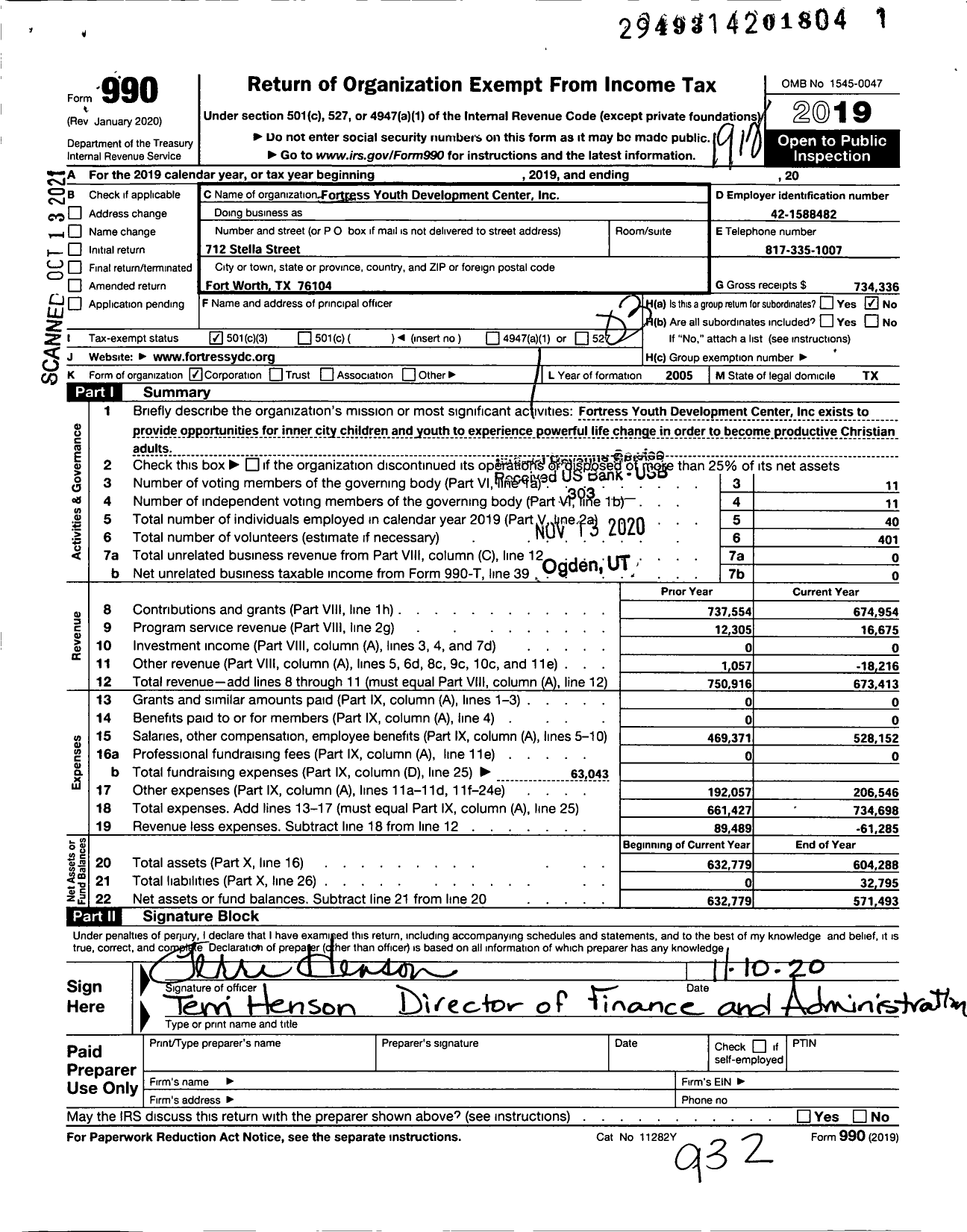 Image of first page of 2019 Form 990 for Fortress