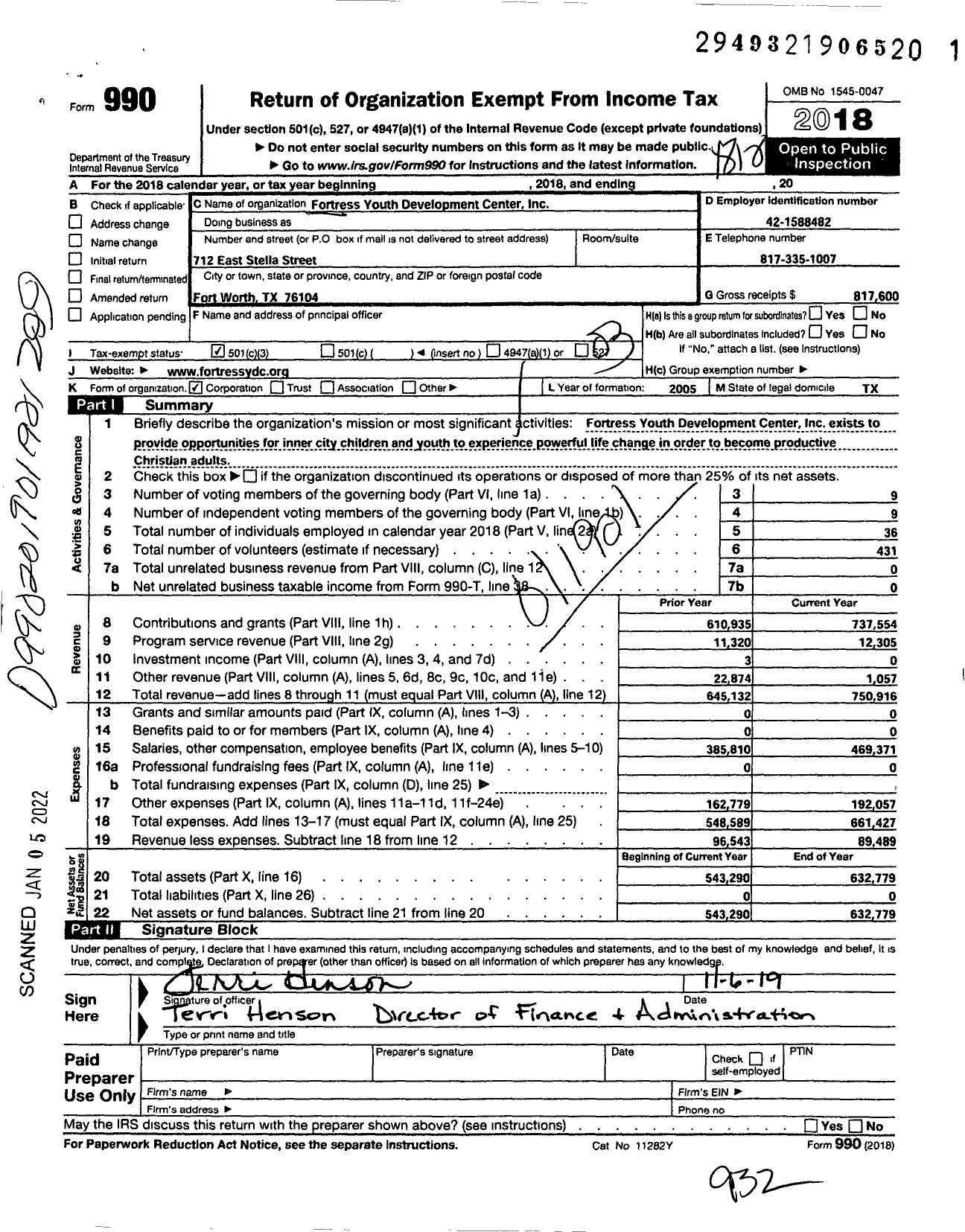 Image of first page of 2018 Form 990 for Fortress