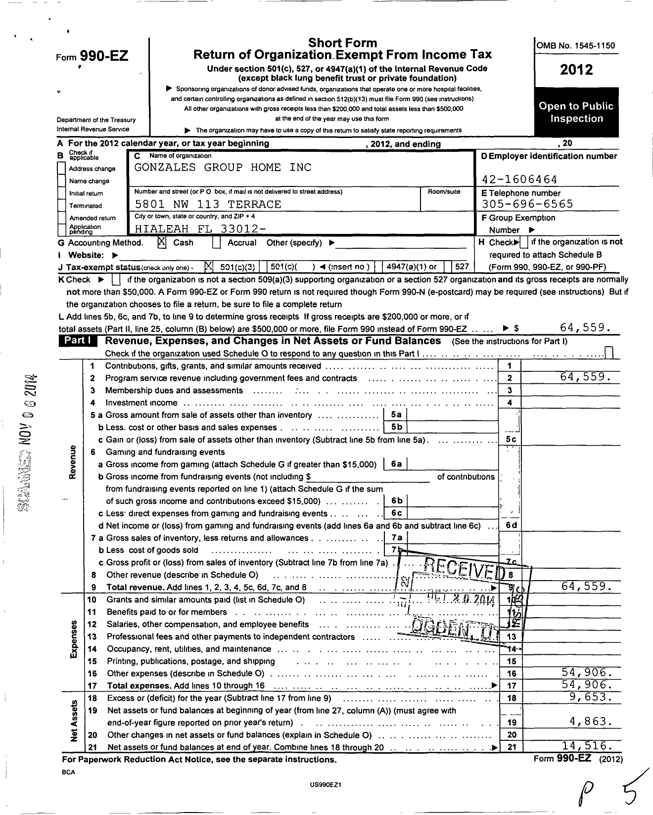 Image of first page of 2012 Form 990EZ for Gonzalez Group Home