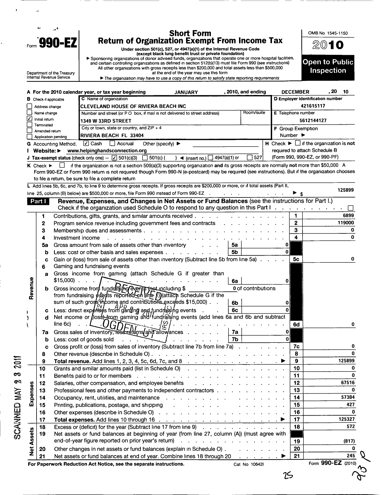 Image of first page of 2010 Form 990EZ for Alpha-Omega Alliance