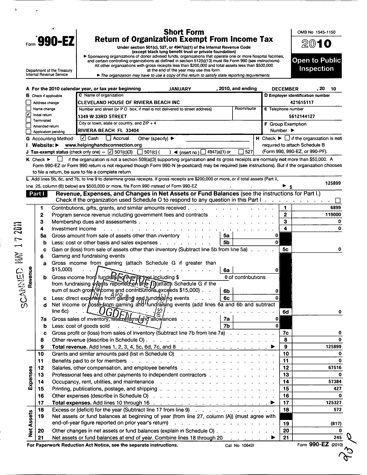 Image of first page of 2010 Form 990EZ for Alpha-Omega Alliance