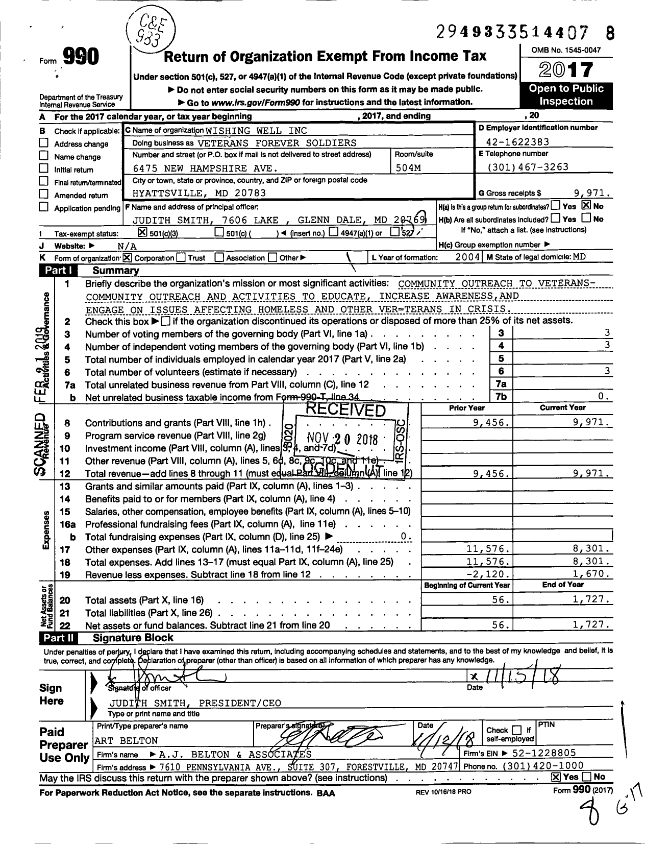 Image of first page of 2017 Form 990 for Wishing Well