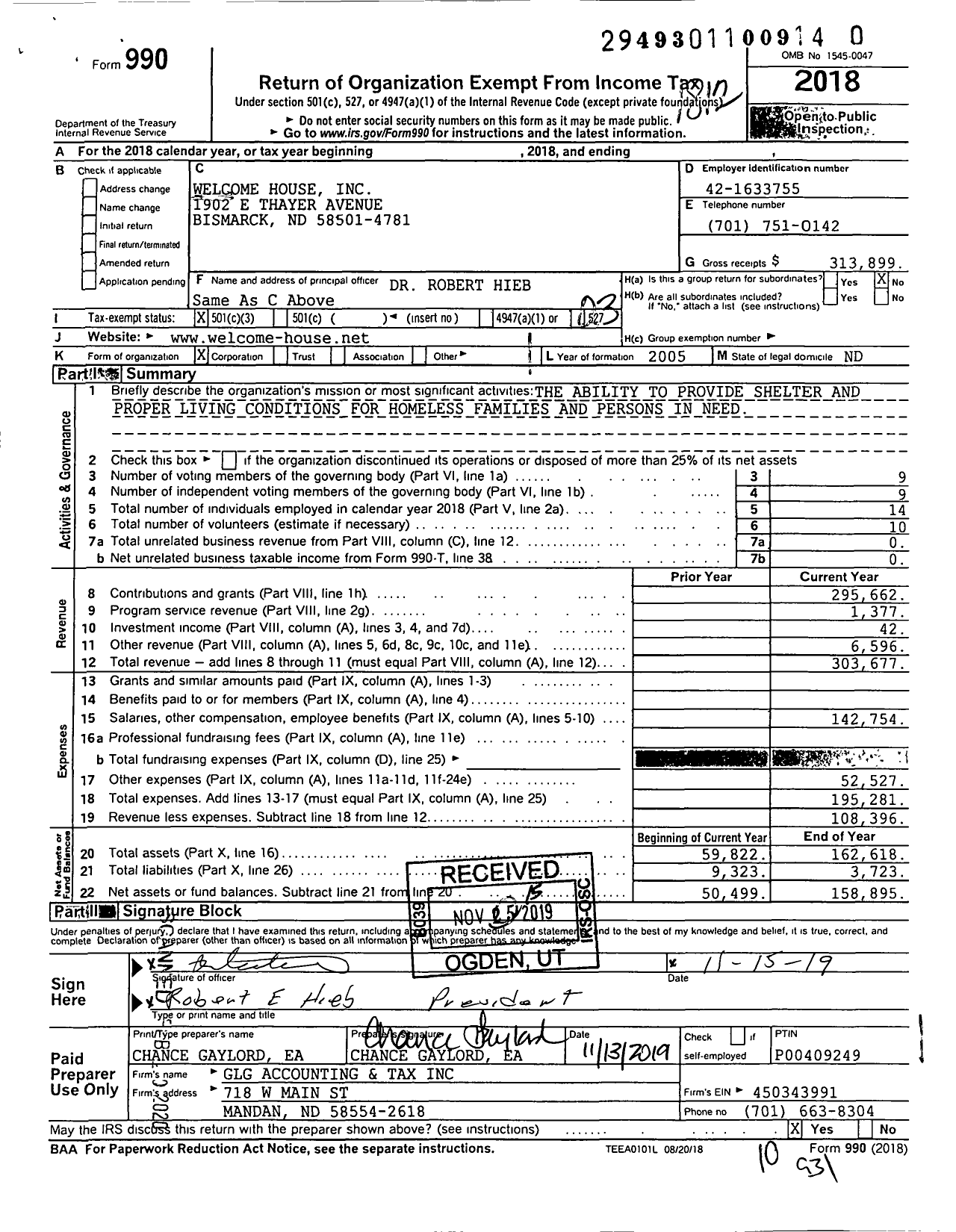 Image of first page of 2018 Form 990 for Welcome House