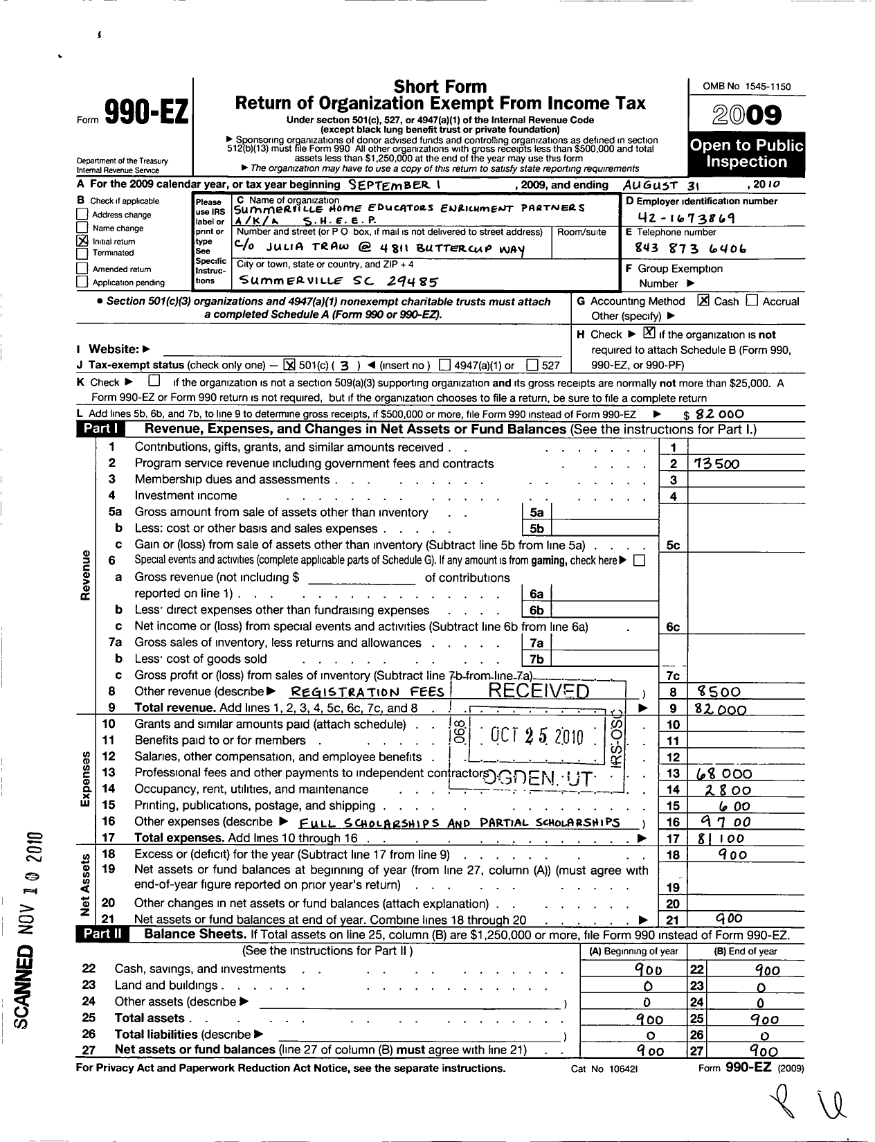 Image of first page of 2009 Form 990EZ for Summerville Home Educators