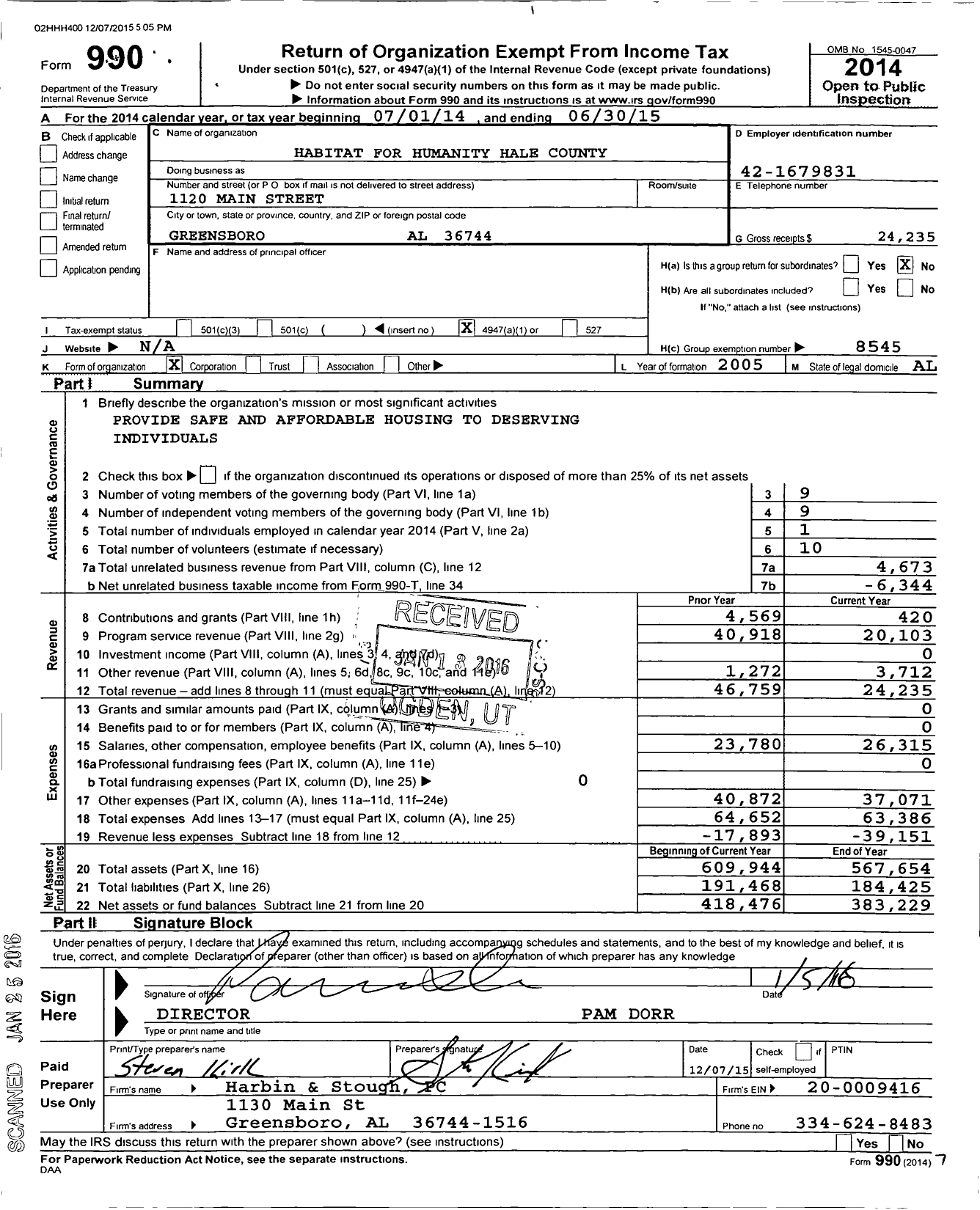 Image of first page of 2014 Form 990O for Habitat for Humanity Hale County