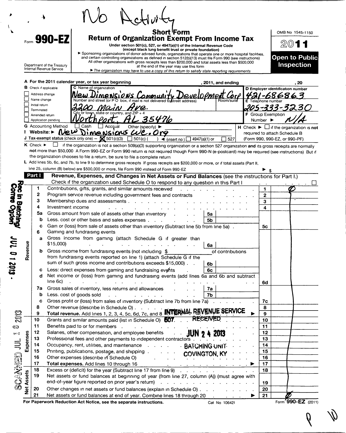 Image of first page of 2011 Form 990EZ for New Dimensions Community Development Corporation