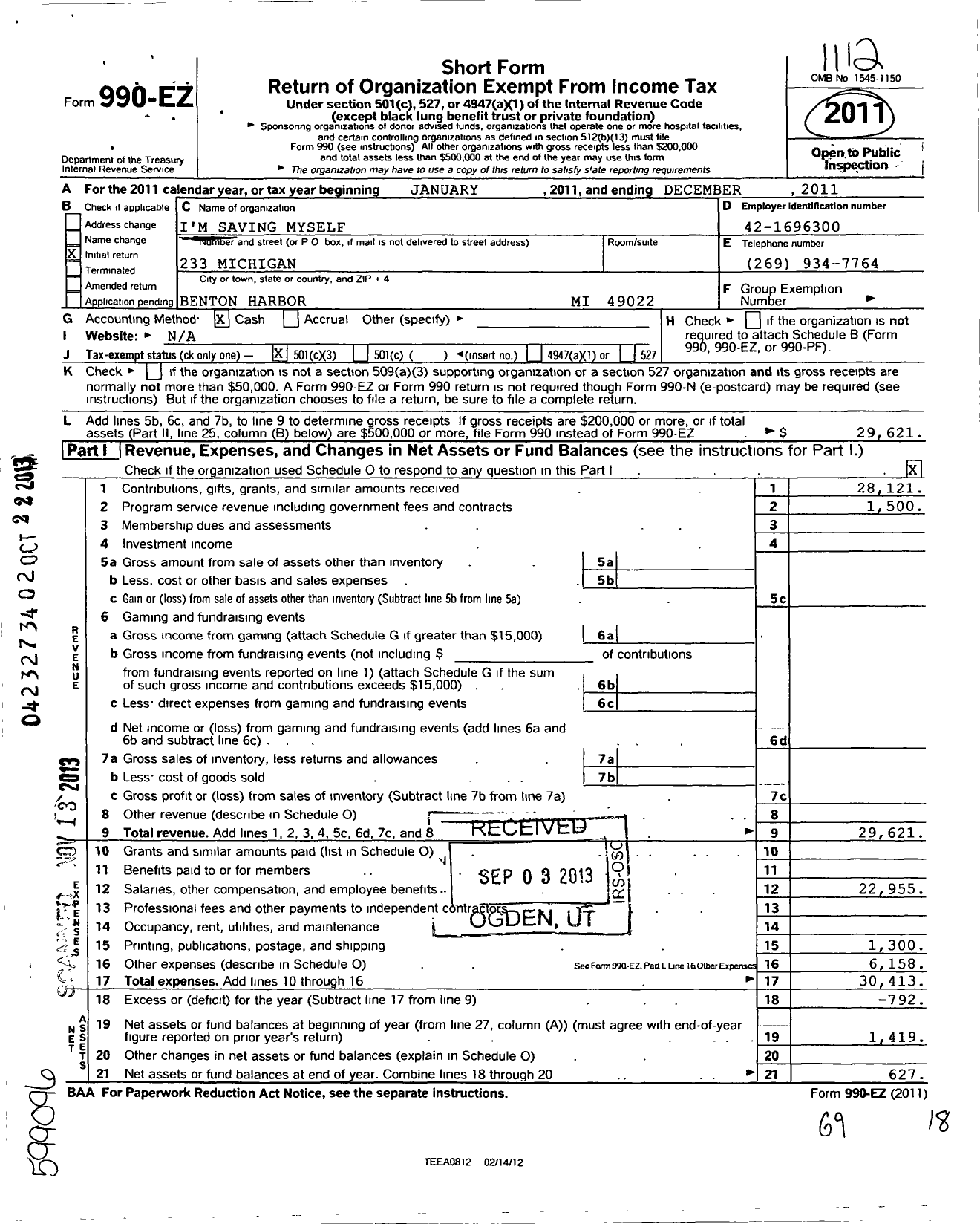 Image of first page of 2011 Form 990EZ for Im m Saving Myself