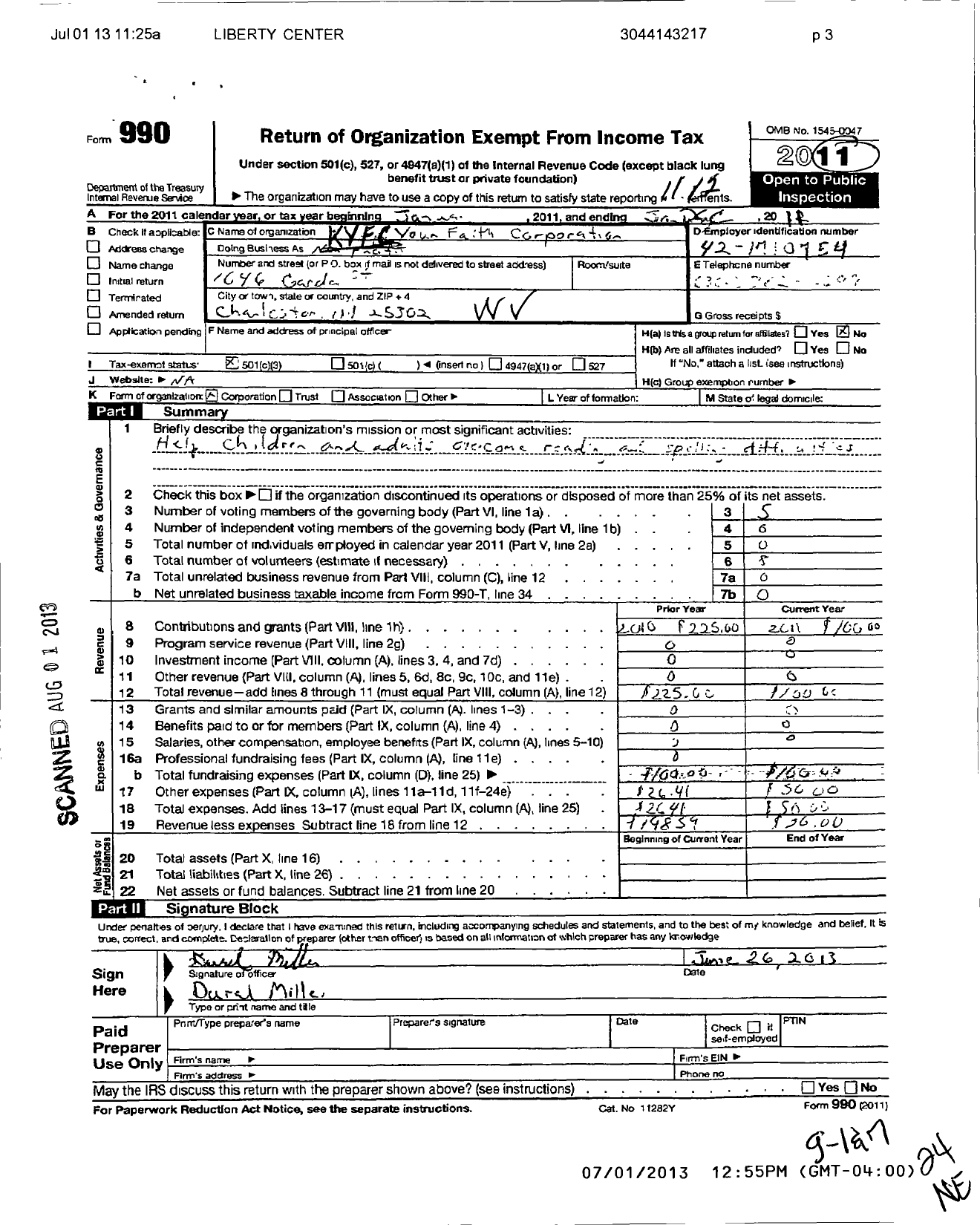 Image of first page of 2011 Form 990 for Keep Your Faith Corporation